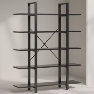 Minimalist industrial bookshelf in matte black finish