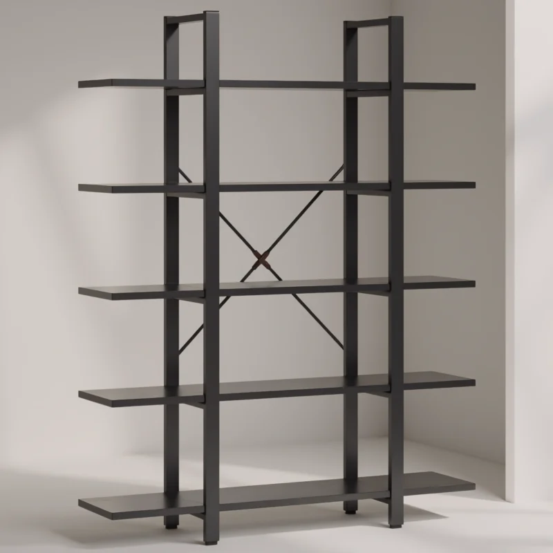Minimalist industrial bookshelf in matte black finish