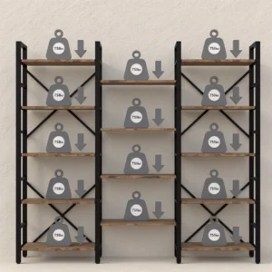 Bookshelf load test showing 75 lbs capacity per shelf