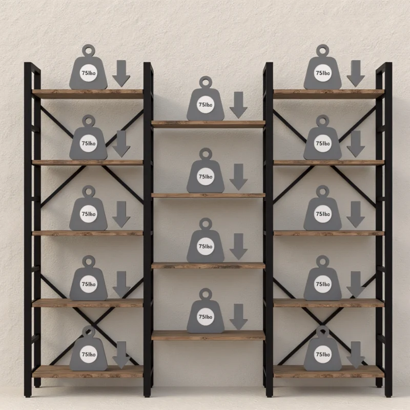 Bookshelf load test showing 75 lbs capacity per shelf