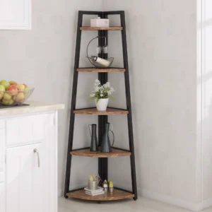 Industrial Corner Shelf with Rustic Wood