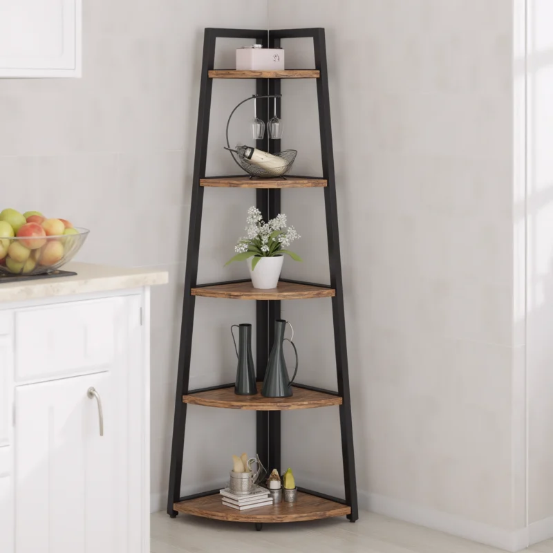 Industrial Corner Shelf with Rustic Wood