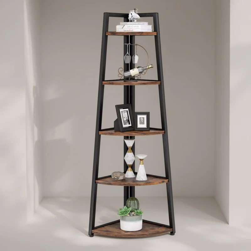 5-Tier Rustic Wood Corner Shelf