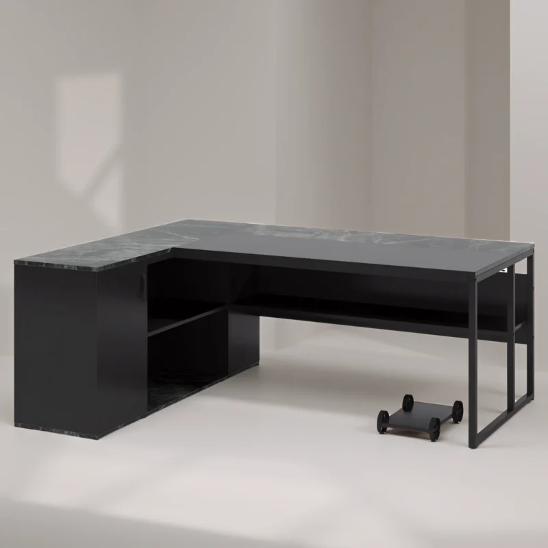 Modern desk with stone-textured surface and sleek design
