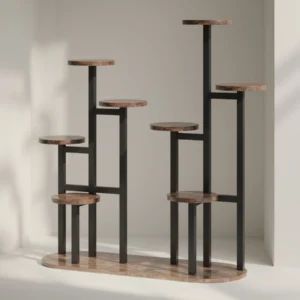 Geometric tiered plant stand with sunlight shadows